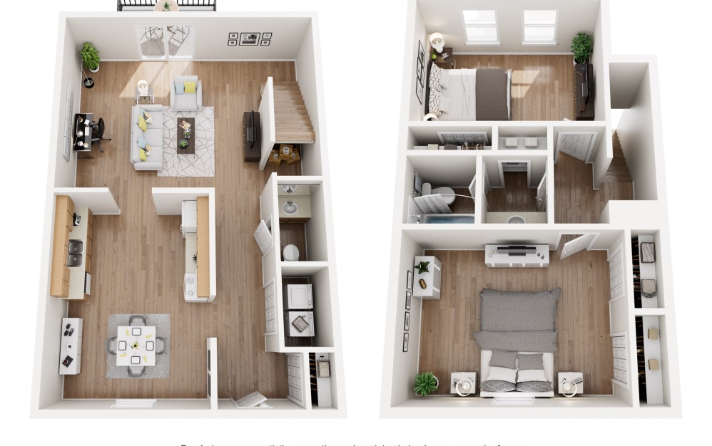 The Elevation Townhome - 2 bedroom floorplan layout with 1.5 bathroom and 1150 square feet
