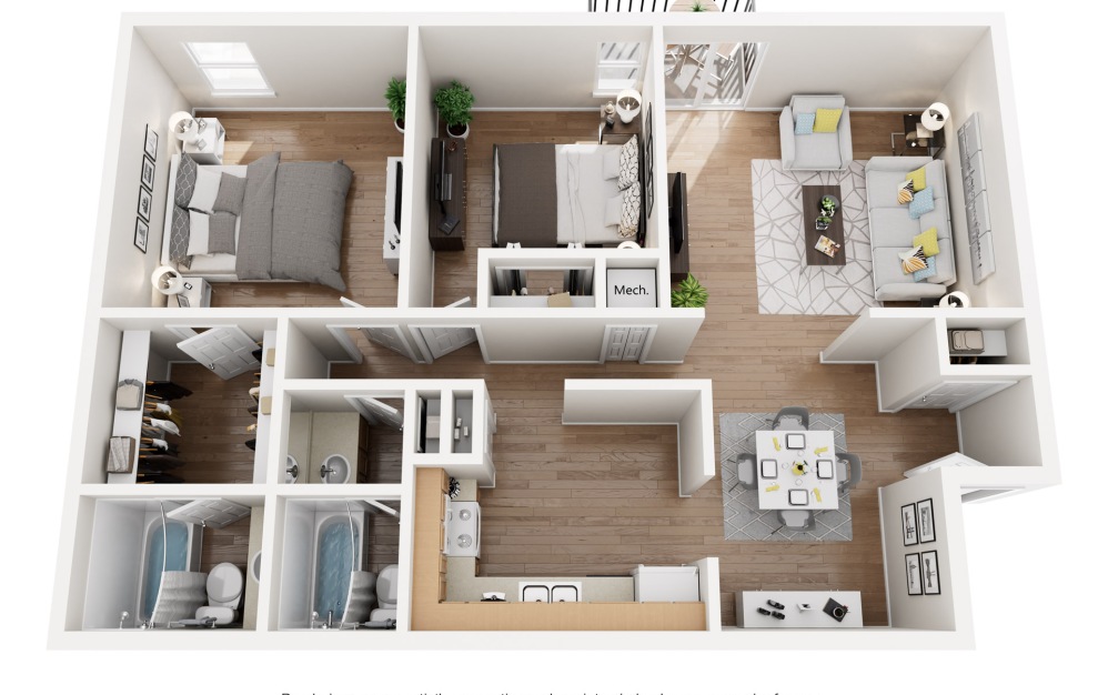 The Everest - 2 bedroom floorplan layout with 2 bathrooms and 1150 square feet