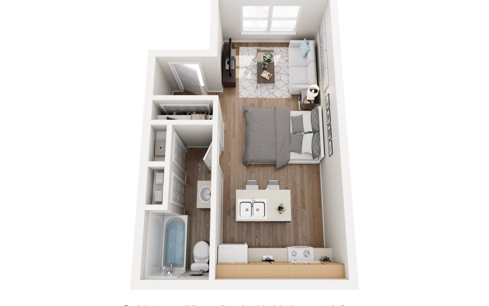 Studio - Studio floorplan layout with 1 bathroom and 406 square feet